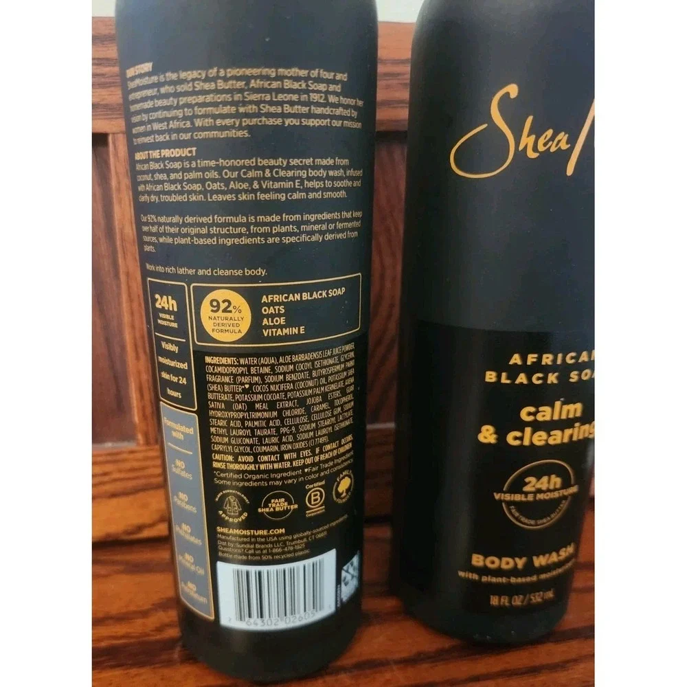 (Pack of 2) Shea Moisture African Black Soap Calm & Clearing Body Wash, 18 fl oz
